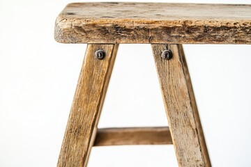 Poster - A close-up shot of a wooden stool on a plain white background
