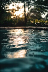 Poster - A still image of a pool surrounded by lush greenery
