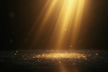 Wall Mural - golden light rays illuminating a dark surface.