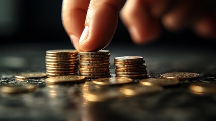 Aufkleber - A hand is reaching for a stack of coins