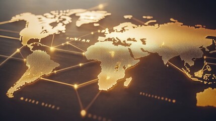 Wall Mural - a world map with illuminated trade lines connecting continents, symbolizing the vast network of glob