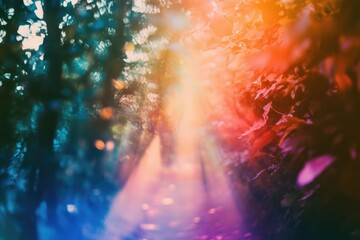 Poster - A warm and bright scene with sunlight filtering through the leaves of a tree, great for spring or nature-inspired designs