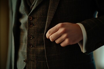Poster - Close-up shot of a man wearing a suit and tie, perfect for corporate or professional use