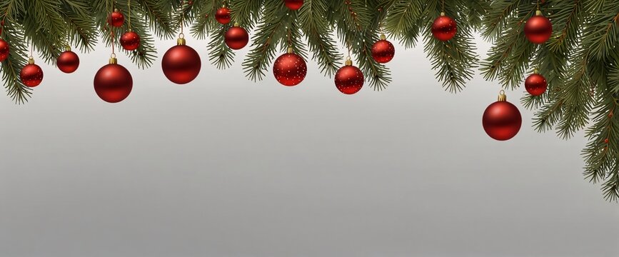 Christmas Branches Border with Christmas Decorations isolated against a clean white background, showcasing its transparent design and elegant shape