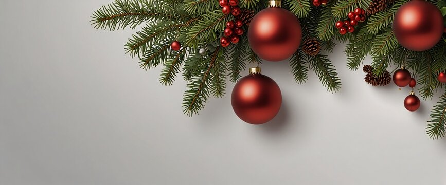 Christmas Branches Border with Christmas Decorations isolated against a clean white background, showcasing its transparent design and elegant shape