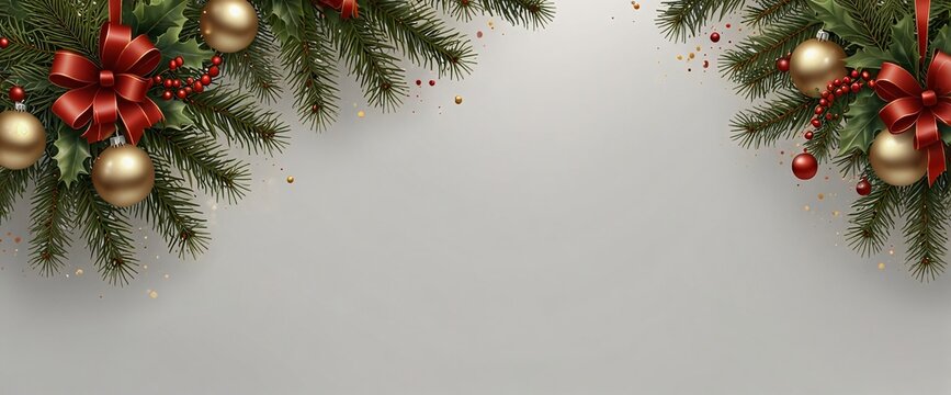 Christmas Branches Border with Christmas Decorations isolated against a clean white background, showcasing its transparent design and elegant shape