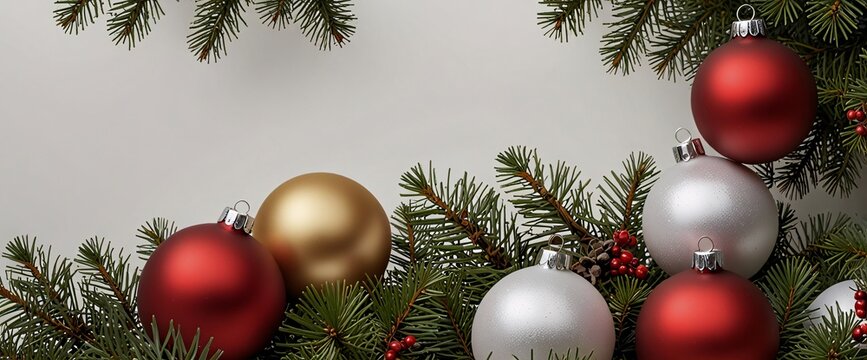 Christmas Branches Border with Christmas Decorations isolated against a clean white background, showcasing its transparent design and elegant shape