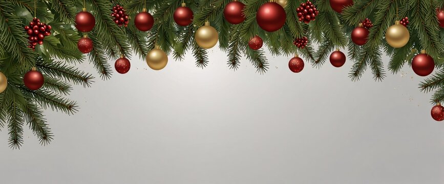 Christmas Branches Border with Christmas Decorations isolated against a clean white background, showcasing its transparent design and elegant shape