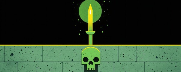 Wall Mural - Green Skull and Candle.