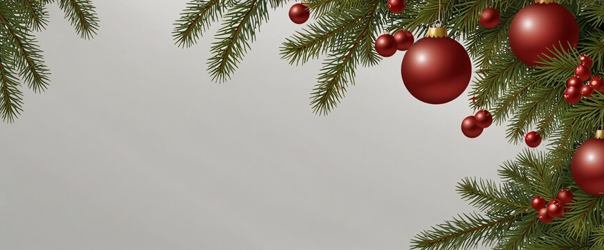 Christmas Branches Border with Christmas Decorations isolated against a clean white background, showcasing its transparent design and elegant shape