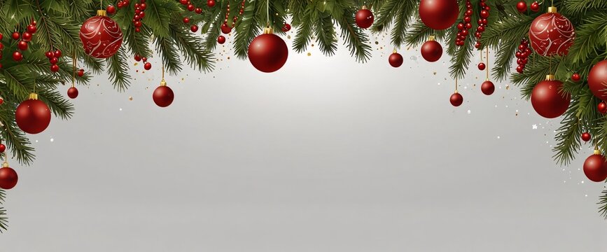 Christmas Branches Border with Christmas Decorations isolated against a clean white background, showcasing its transparent design and elegant shape