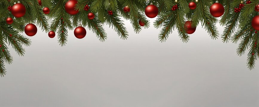 Christmas Branches Border with Christmas Decorations isolated against a clean white background, showcasing its transparent design and elegant shape