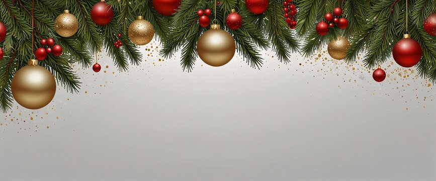 Christmas Branches Border with Christmas Decorations isolated against a clean white background, showcasing its transparent design and elegant shape