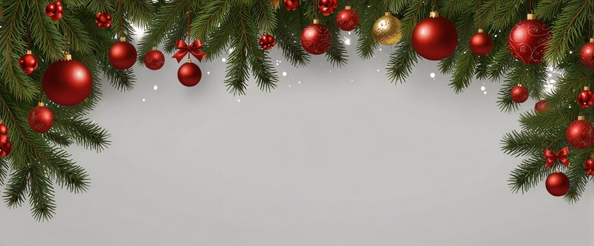 Christmas Branches Border with Christmas Decorations isolated against a clean white background, showcasing its transparent design and elegant shape