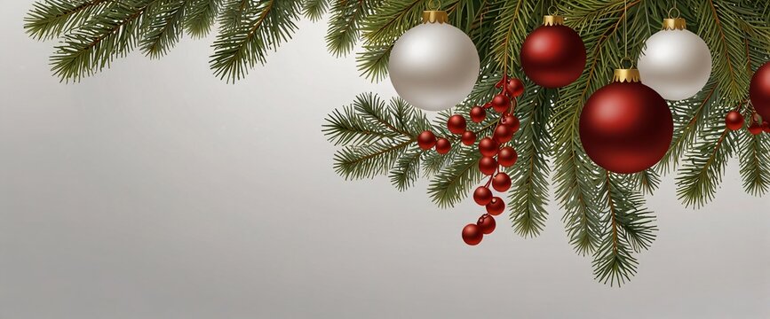 Christmas Branches Border with Christmas Decorations isolated against a clean white background, showcasing its transparent design and elegant shape