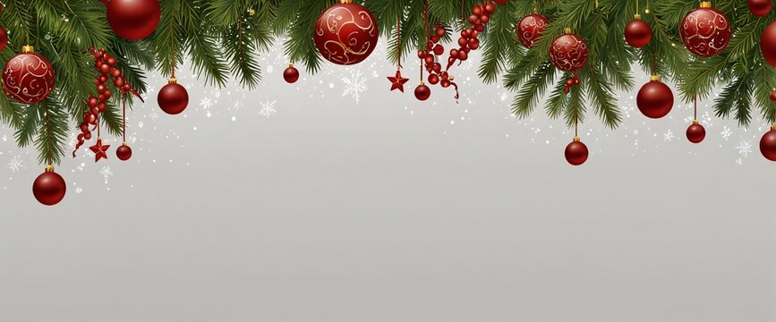 Christmas Branches Border with Christmas Decorations isolated against a clean white background, showcasing its transparent design and elegant shape