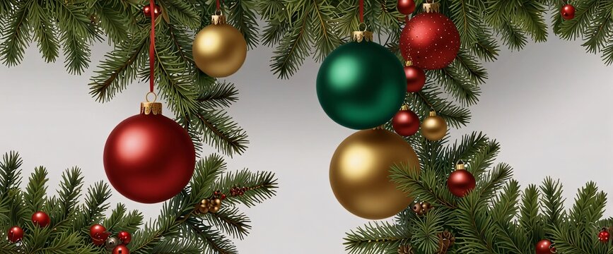Christmas Branches Border with Christmas Decorations isolated against a clean white background, showcasing its transparent design and elegant shape