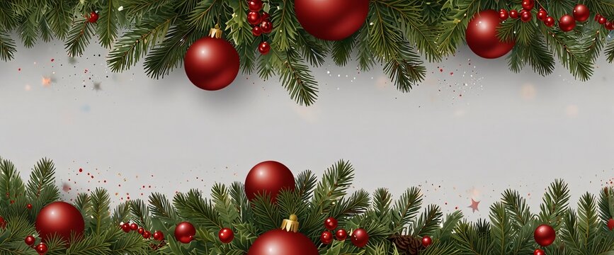 Christmas Branches Border with Christmas Decorations isolated against a clean white background, showcasing its transparent design and elegant shape