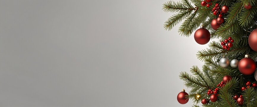 Christmas Branches Border with Christmas Decorations isolated against a clean white background, showcasing its transparent design and elegant shape