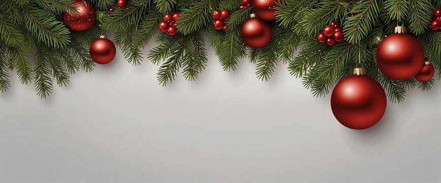 Christmas Branches Border with Christmas Decorations isolated against a clean white background, showcasing its transparent design and elegant shape