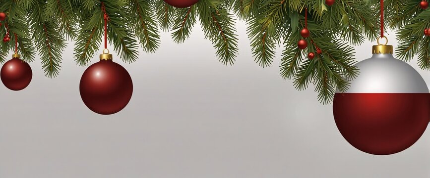 Christmas Branches Border with Christmas Decorations isolated against a clean white background, showcasing its transparent design and elegant shape