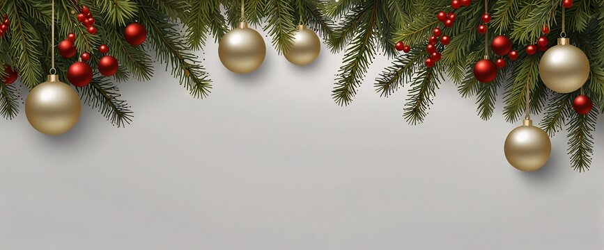 Christmas Branches Border with Christmas Decorations isolated against a clean white background, showcasing its transparent design and elegant shape