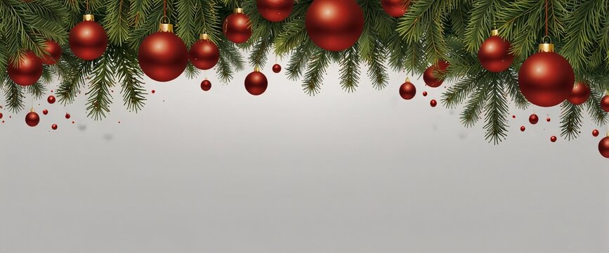 Christmas Branches Border with Christmas Decorations isolated against a clean white background, showcasing its transparent design and elegant shape