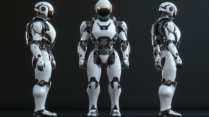 Poster - Three white robots standing in a row, each with a different pose