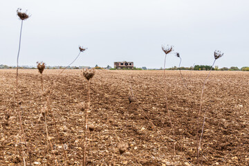 The remains of the control tower of the Second World War airfield of RAF Broadwell near the village of Kencot, Oxfordshire, England UK