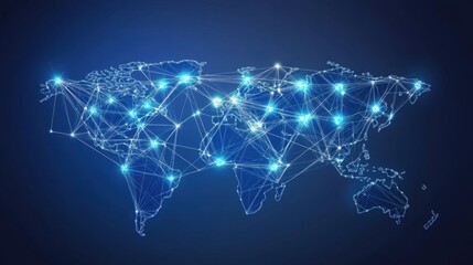 World map with bright connecting lines showing the vast network of global commerce and economic exchange