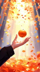 Poster - Hand Reaching for a Pumpkin in Autumn.