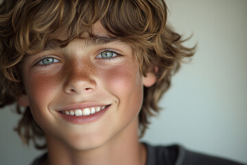 Portrait of smiling white cute teenage boy