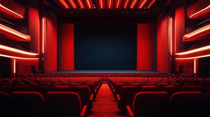 Poster - A red and blue theater with a red curtain