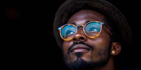 Portrait of an attractive dark-skinned man wearing glasses