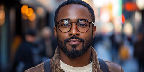 Wall Mural - Portrait of an attractive dark-skinned man wearing glasses