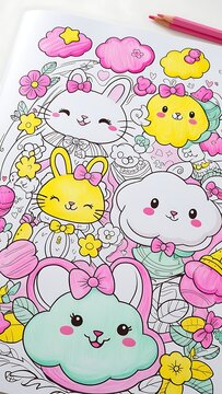 A hand-drawn illustration for a kawaii coloring book generated AI