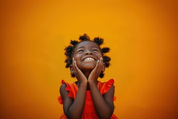 Sticker - African kid hands cupping face happy surprised laughing.