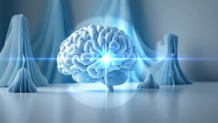Poster - exploring a detailed model of the human brain in a serene blue environment
