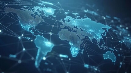 Poster - A blue and white image of the world with a lot of lines and dots