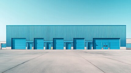 Poster - A large blue building with a lot of windows and a lot of doors