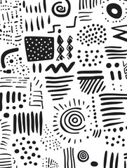 Aufkleber - The artwork features playful black and white doodles with diverse patterns of lines, circles, and spirals. Generative AI