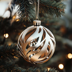 Wall Mural - the golden ornaments hanging from a christmas tree