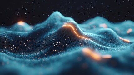 Aufkleber - Glowing particles create an ethereal atmosphere in a digital abstract landscape