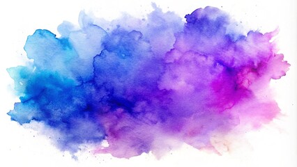 Wall Mural - Hand painted watercolor texture. Abstract blue and lilac color splash on a white background. Purple watercolor background for your design, watercolor background concept
