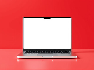 laptop with blank screen isolated on red background, customizable for text or ideas