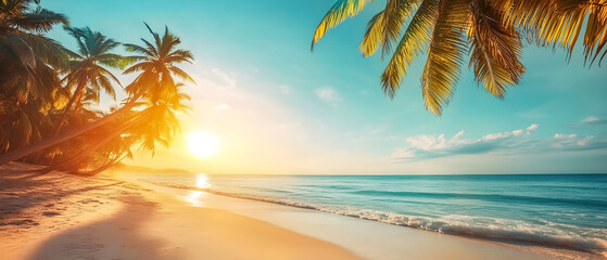 Aufkleber - Serene Beach at Sunrise with Palm Trees