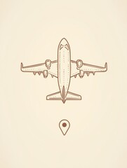 Poster - An airplane graphic is soaring towards a map pin, symbolizing exciting travel destinations and adventure plans. Generative AI