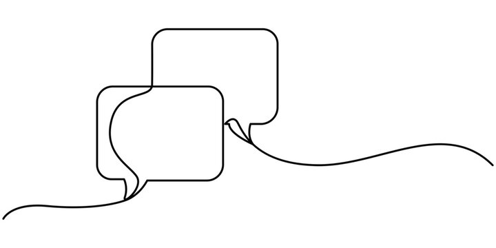 Speech Bubble Single Line Icon, One line message bubble on a white background. Conversational elements of an artistic message. Communication cloud, blank dialog text neat vector design