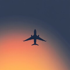 Poster - The silhouette of an airplane glides gracefully through a colorful twilight sky, evoking the thrill and freedom of exploration. Generative AI