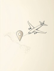 Poster - An airplane icon is depicted soaring towards a map pin, illustrating the concept of travel and destination exploration. Generative AI